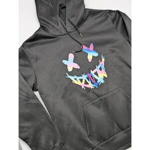 New Fashion Mens XXL Black Hoodie Rainbow Smiley Face Graphic Sweatshirt